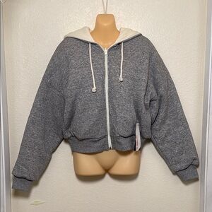 Madewell Reversible Puffer Gray Hoodie With Cream Hood And Cream Interior Small